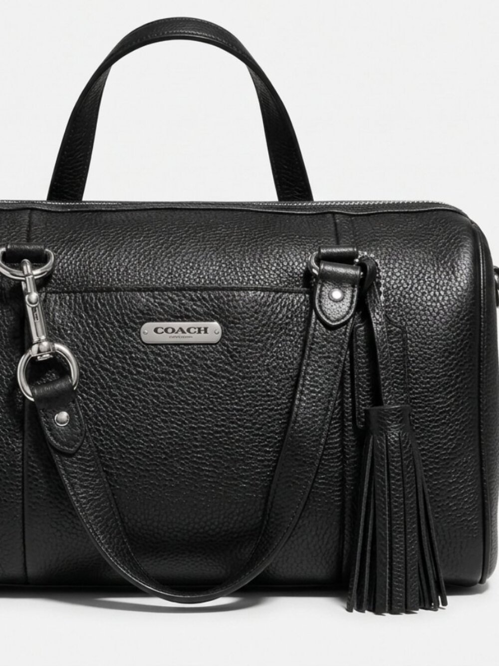 COACH Black Pebble Leather Satchel with Tassel